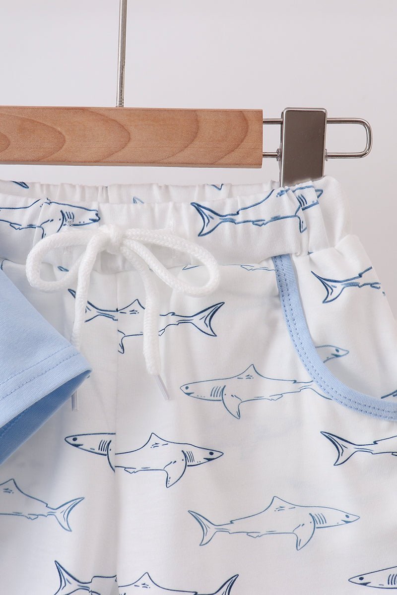 Blue Shark Print Shorts Set - Abbies Place