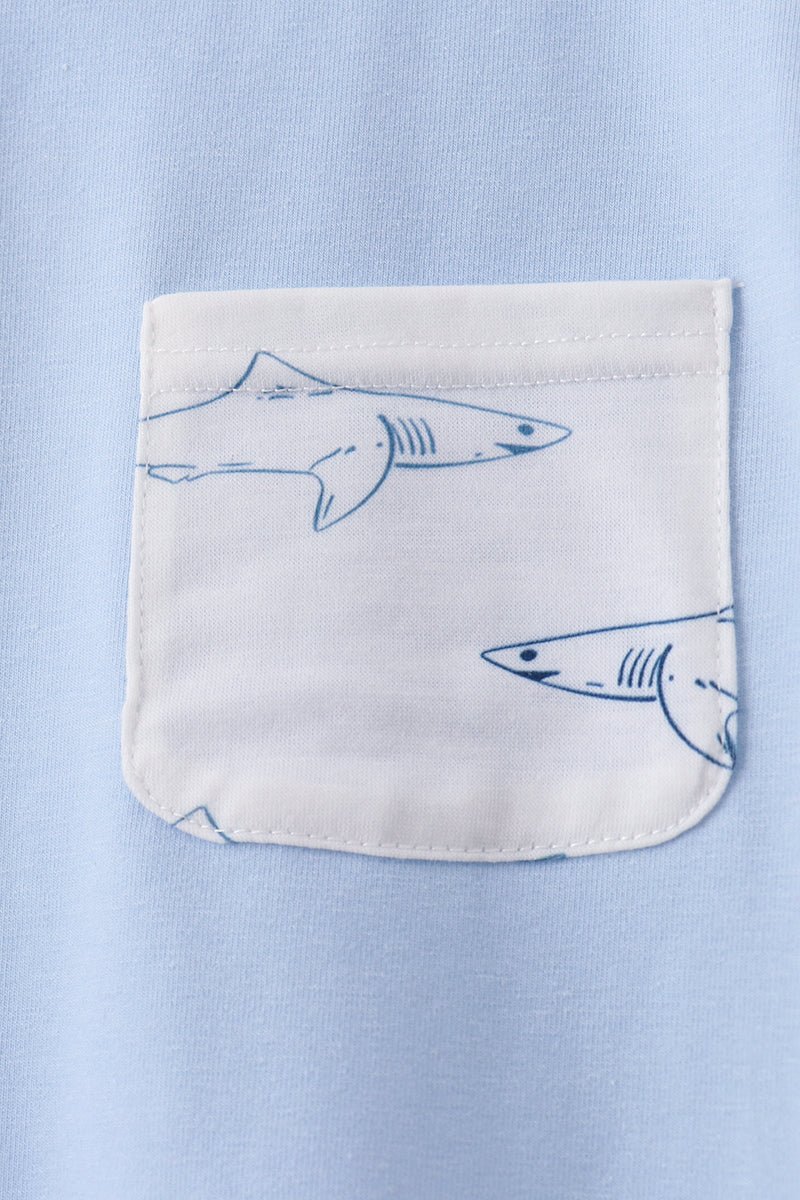 Blue Shark Print Shorts Set - Abbies Place
