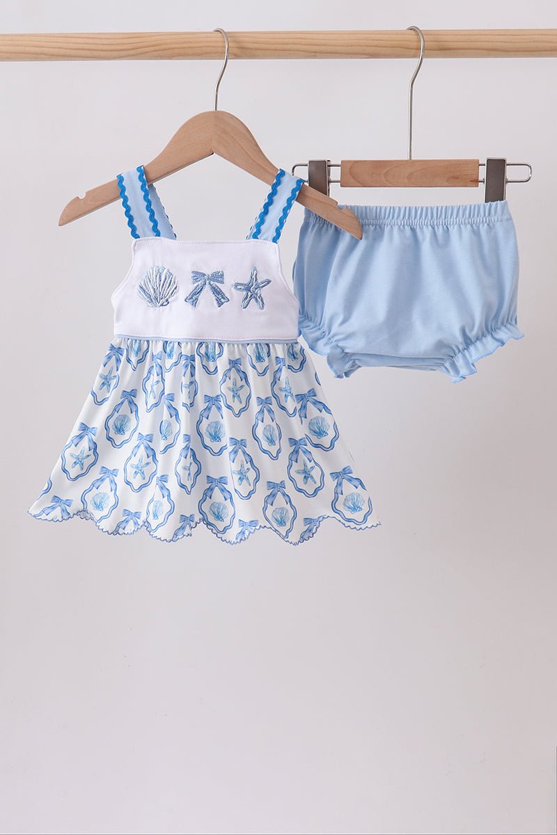 Blue Shells Embroidered Bloomer Set - Abbies Place