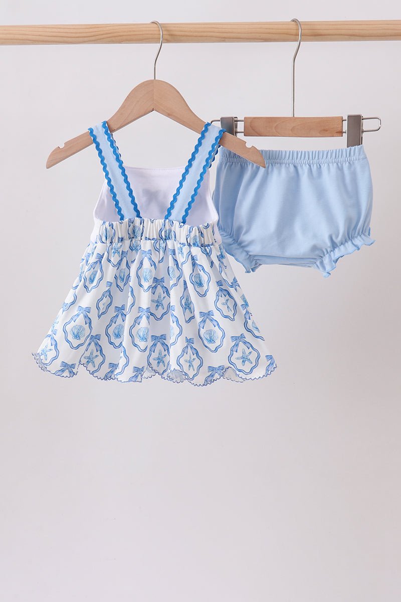 Blue Shells Embroidered Bloomer Set - Abbies Place