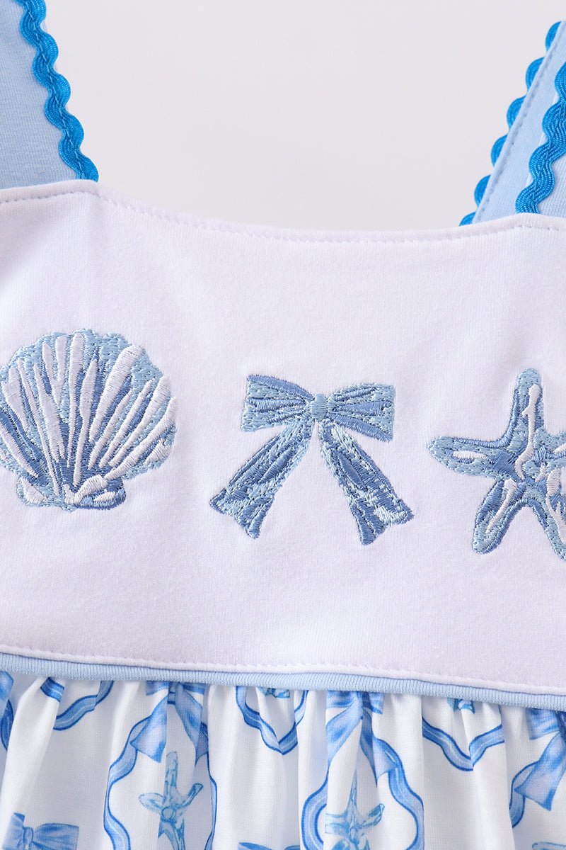 Blue Shells Embroidered Dress - Abbies Place
