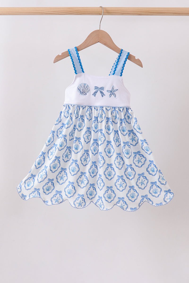 Blue Shells Embroidered Dress - Abbies Place