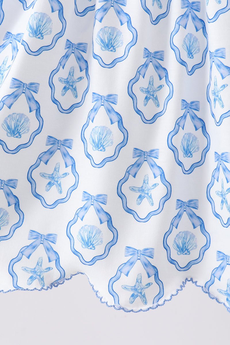 Blue Shells Embroidered Dress - Abbies Place