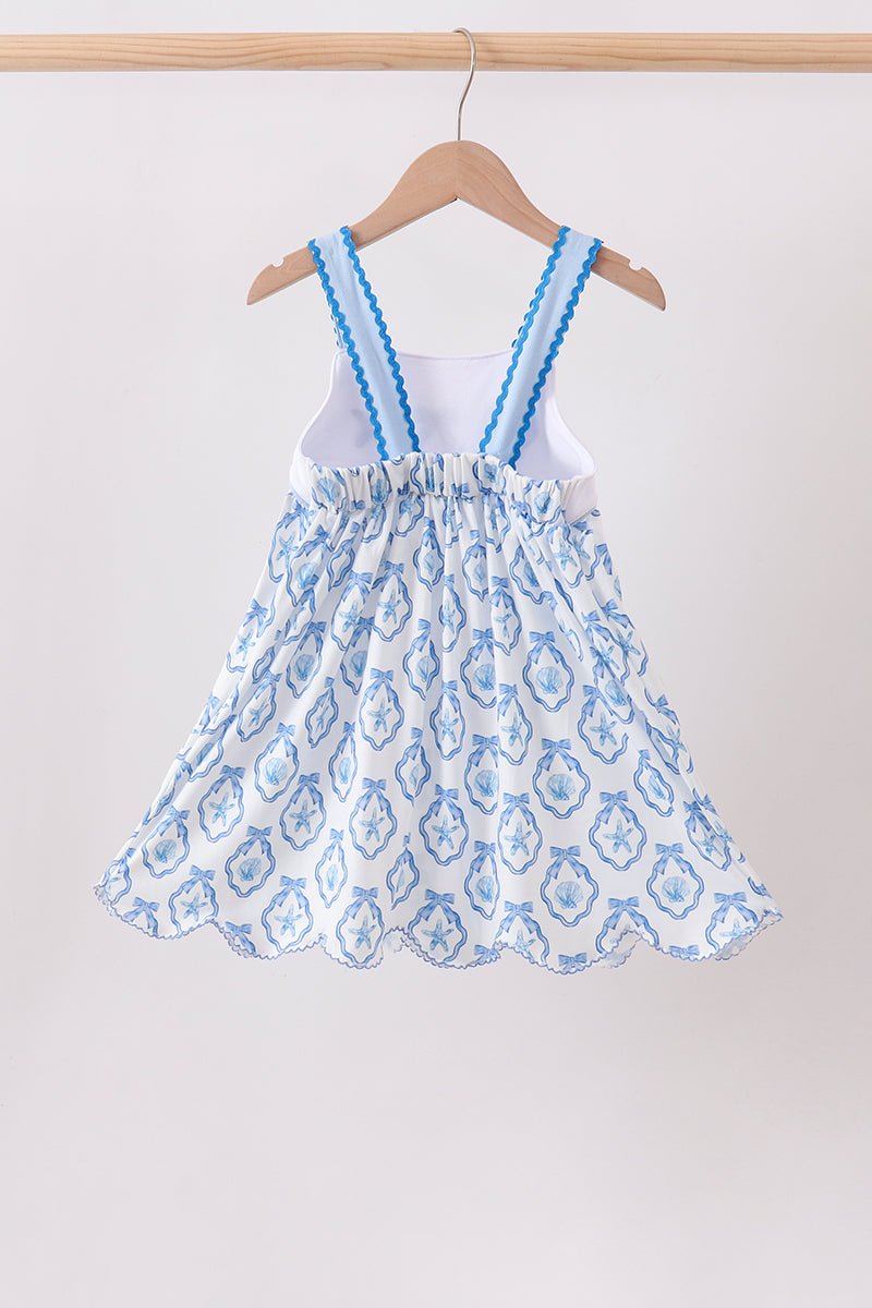 Blue Shells Embroidered Dress - Abbies Place