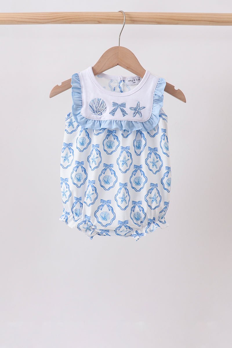Blue Shells Embroidered Ruffle Bubble - Abbies Place