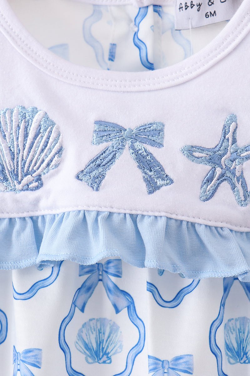 Blue Shells Embroidered Ruffle Bubble - Abbies Place