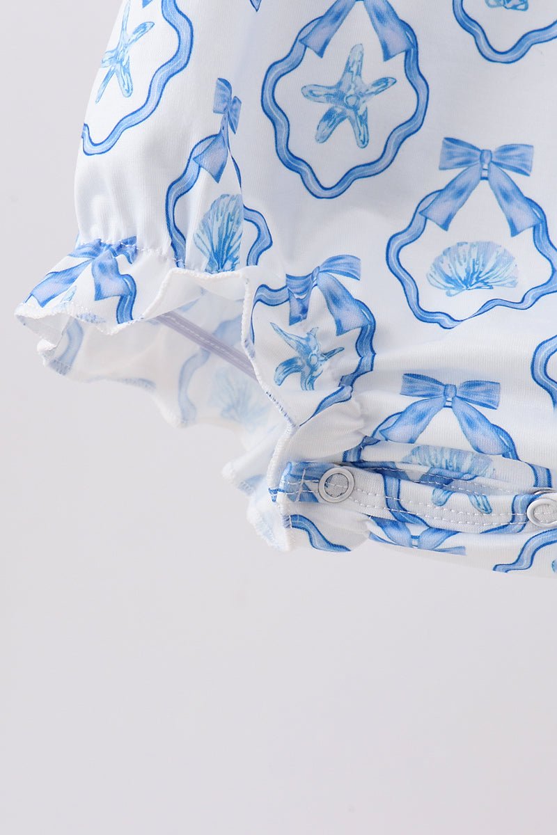 Blue Shells Embroidered Ruffle Bubble - Abbies Place