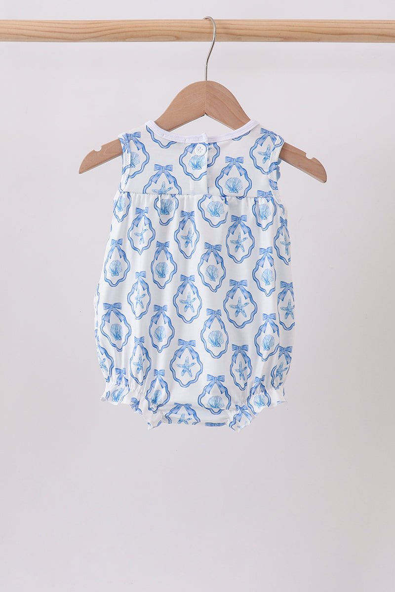 Blue Shells Embroidered Ruffle Bubble - Abbies Place