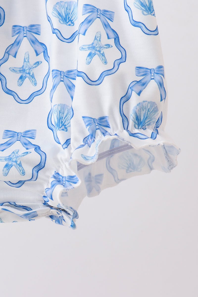 Blue Shells Embroidered Ruffle Bubble - Abbies Place