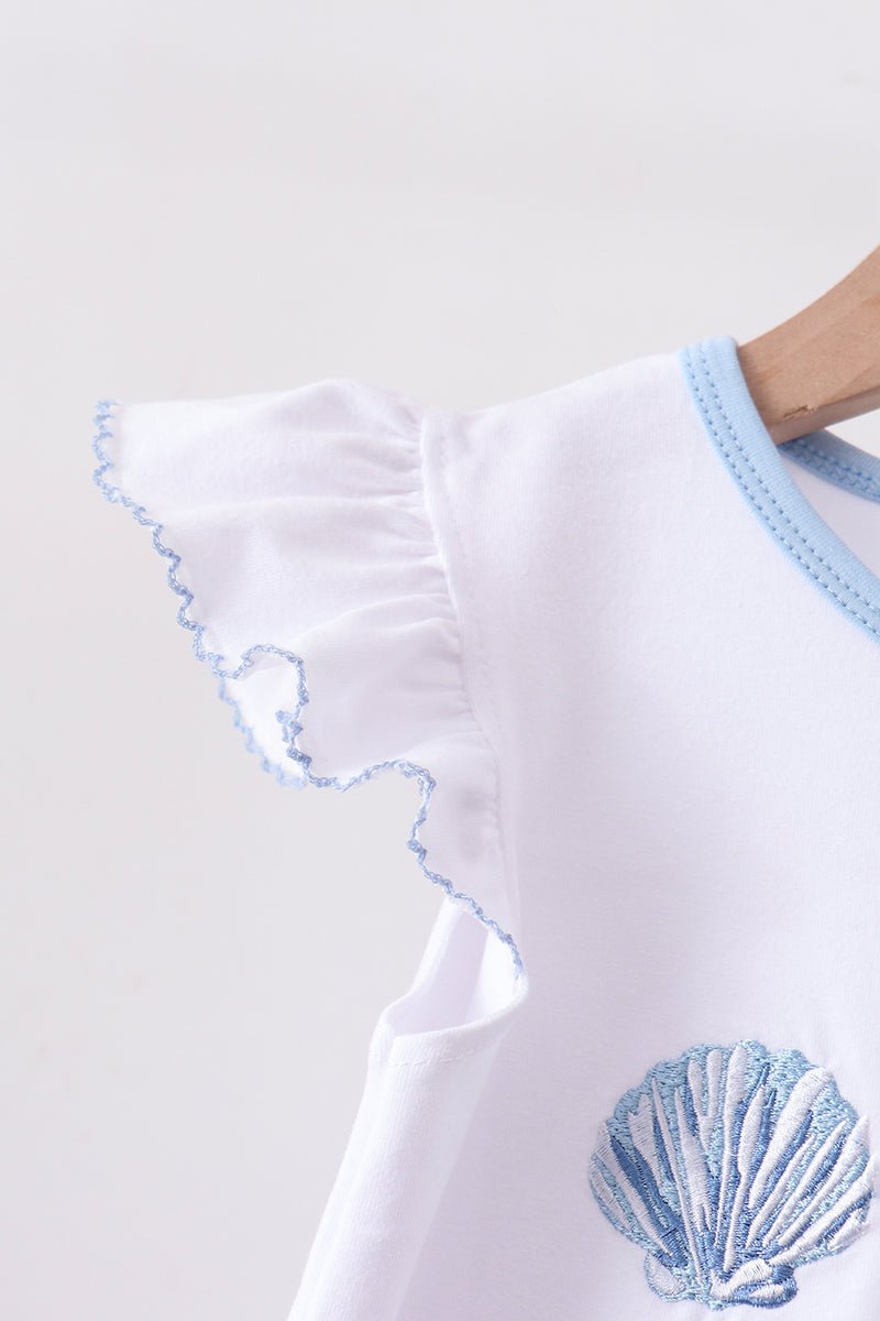 Blue Shells Embroidered Ruffle Shorts Set - Abbies Place