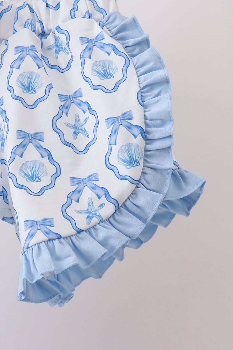 Blue Shells Embroidered Ruffle Shorts Set - Abbies Place