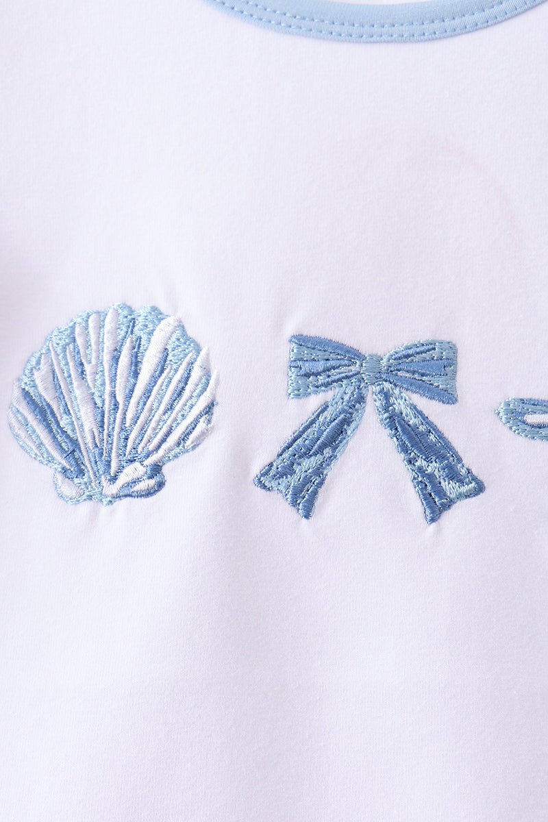 Blue Shells Embroidered Ruffle Shorts Set - Abbies Place