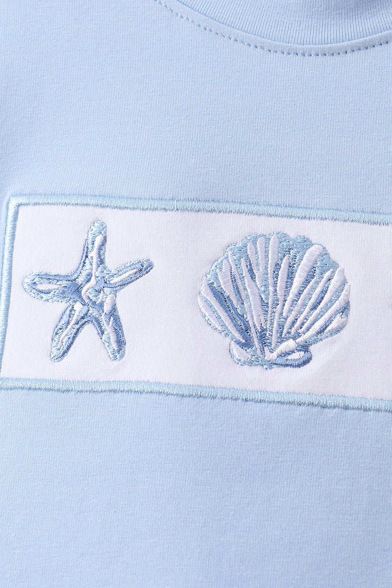 Blue Shells Embroidered Shorts Set - Abbies Place