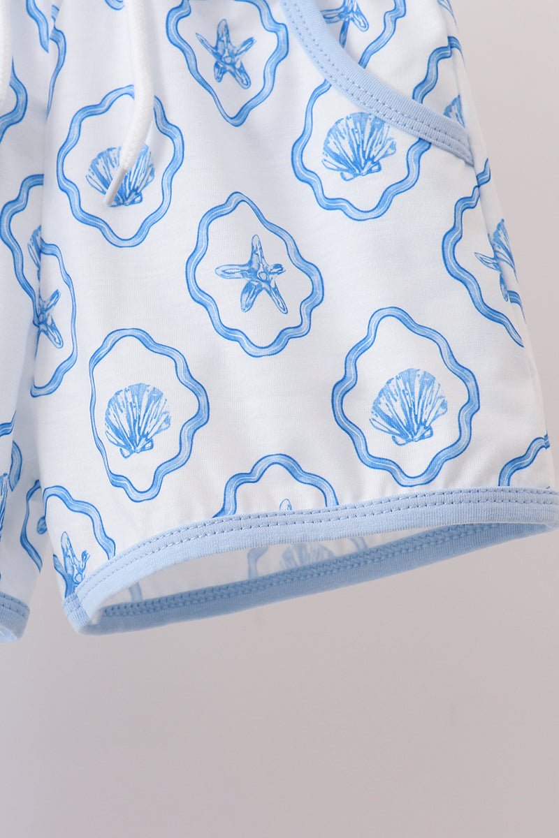 Blue Shells Embroidered Shorts Set - Abbies Place