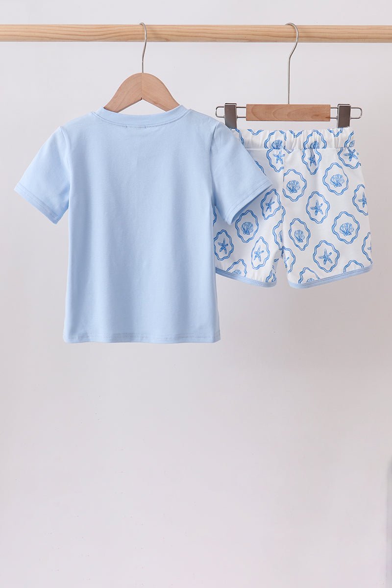 Blue Shells Embroidered Shorts Set - Abbies Place