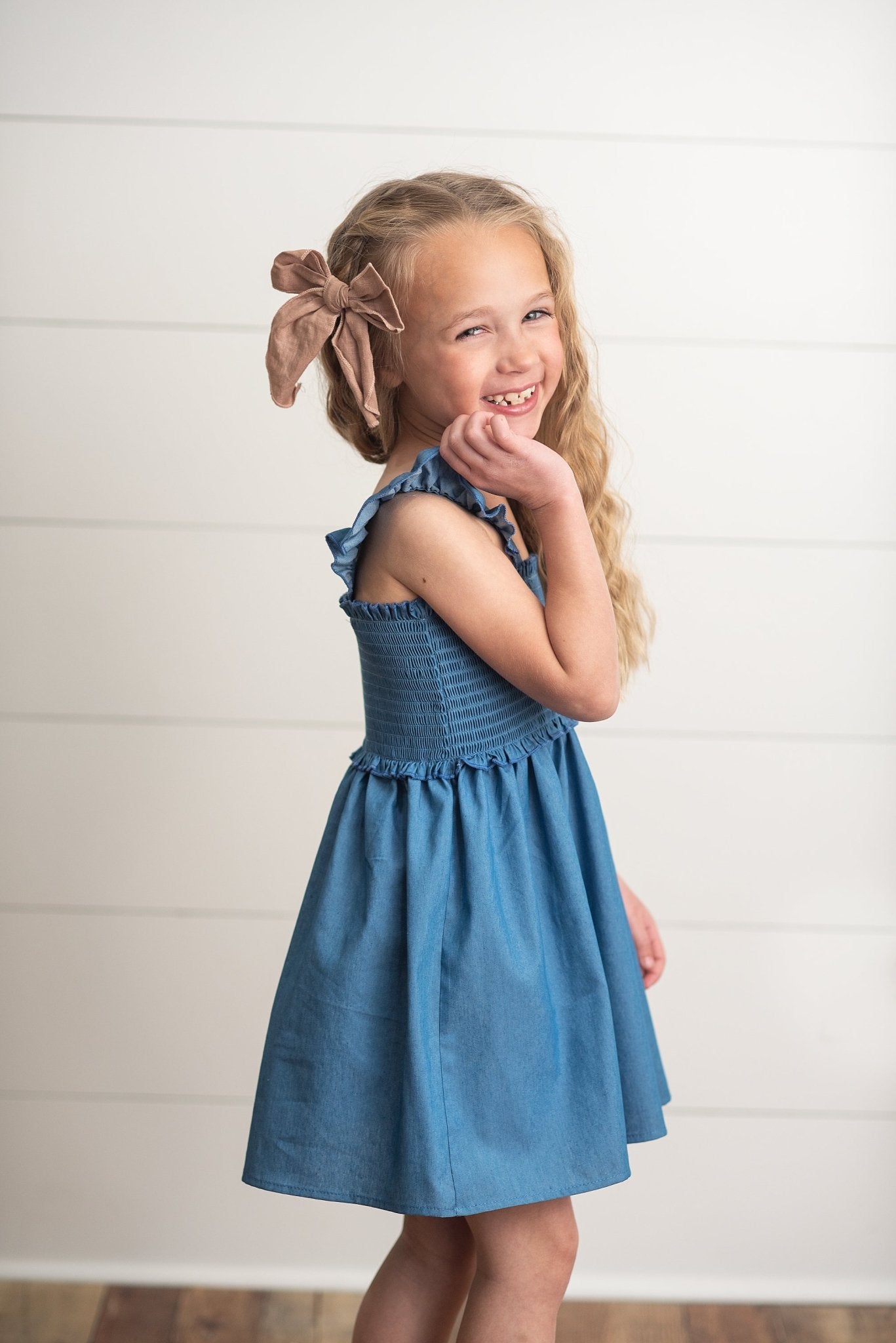 Blue Shirred Dress - Abbies Place
