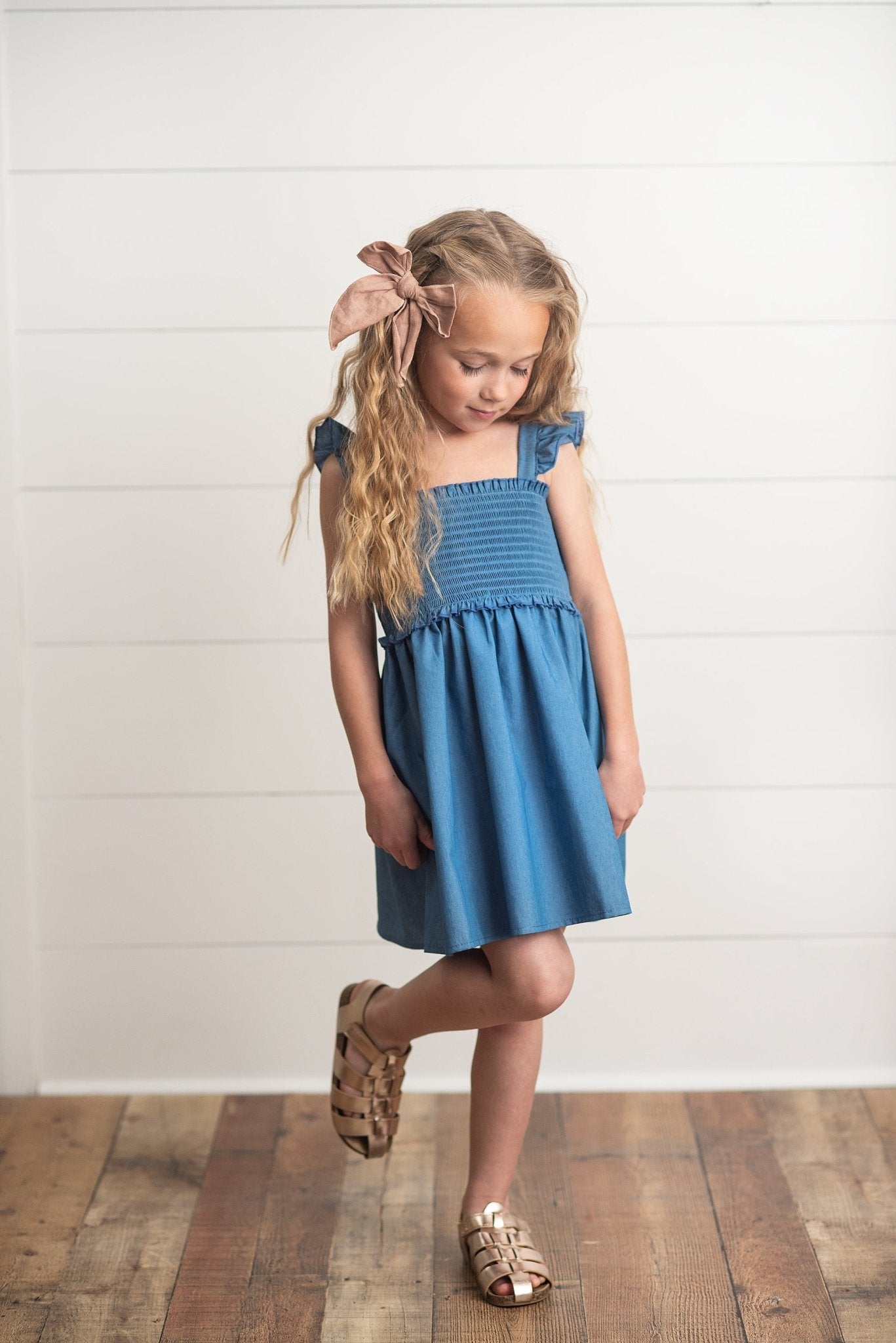 Blue Shirred Dress - Abbies Place