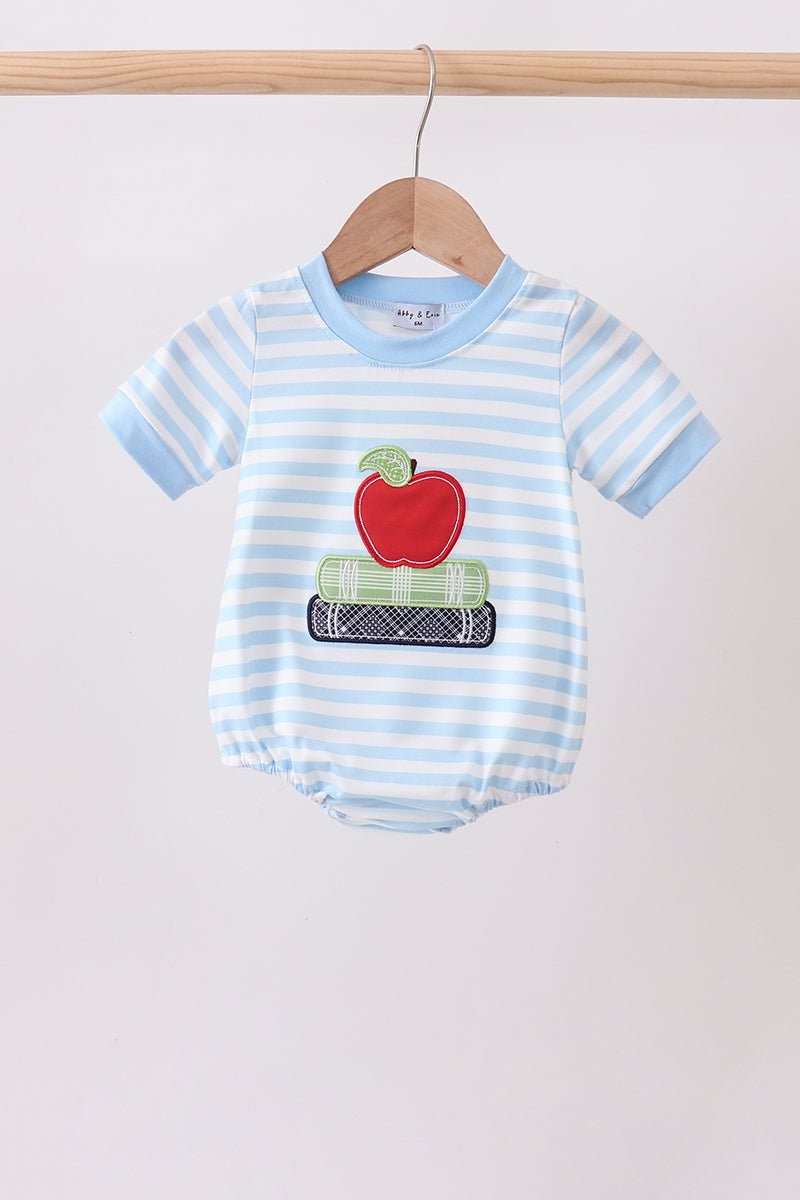Blue Stripe Apple Book Appliqué Bubble - Abbies Place