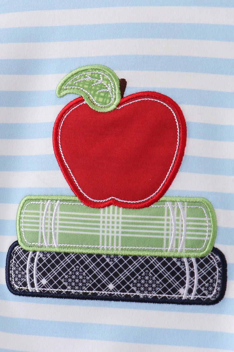 Blue Stripe Apple Book Appliqué Bubble - Abbies Place