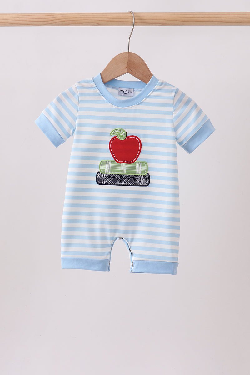 Blue Stripe Apple Book Appliqué Romper - Abbies Place