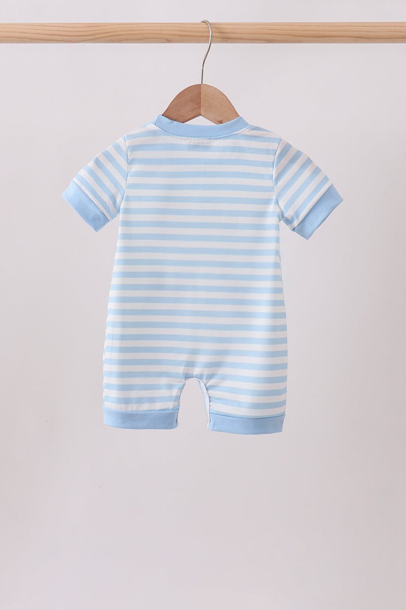 Blue Stripe Apple Book Appliqué Romper - Abbies Place