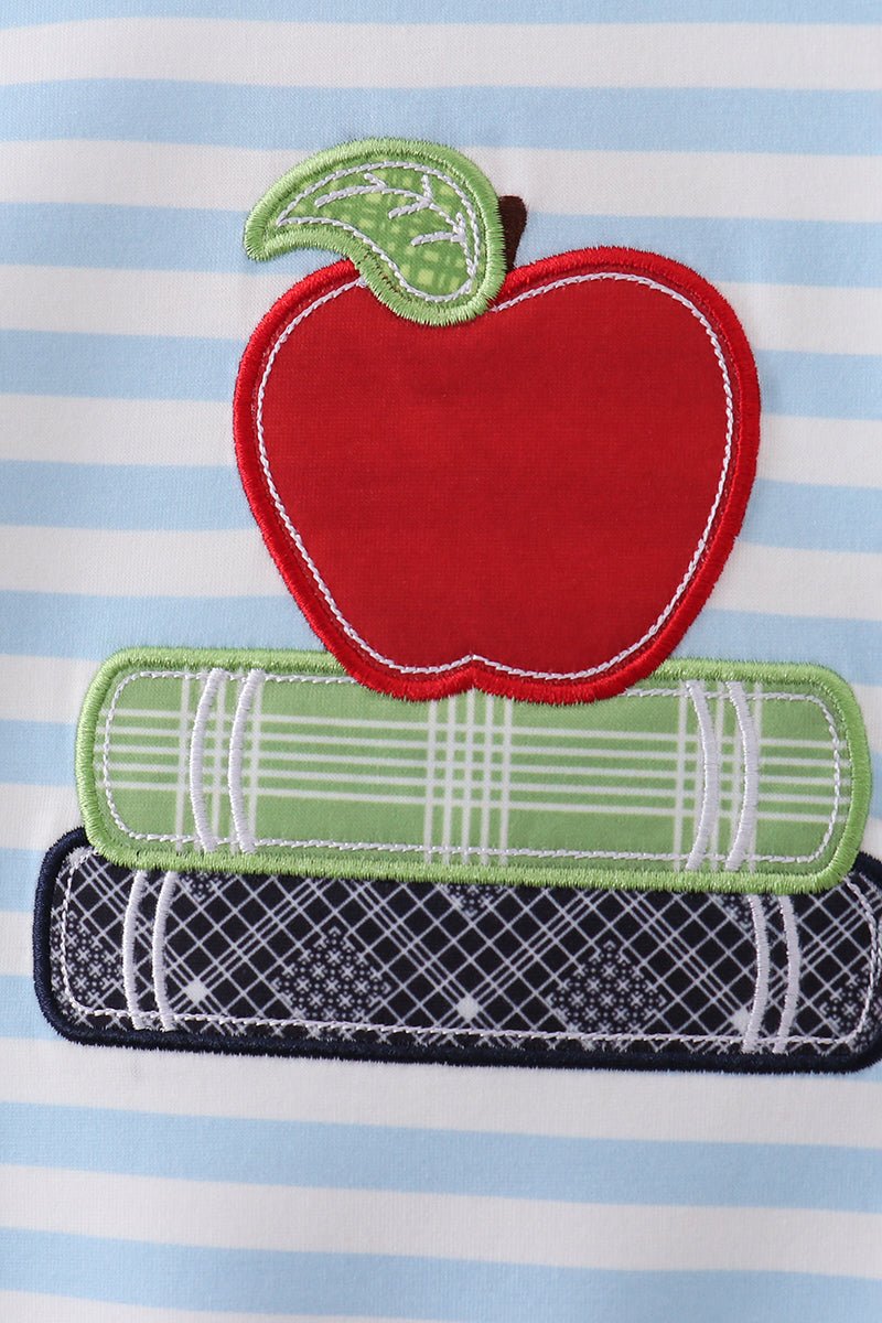 Blue Stripe Apple Book Appliqué Romper - Abbies Place