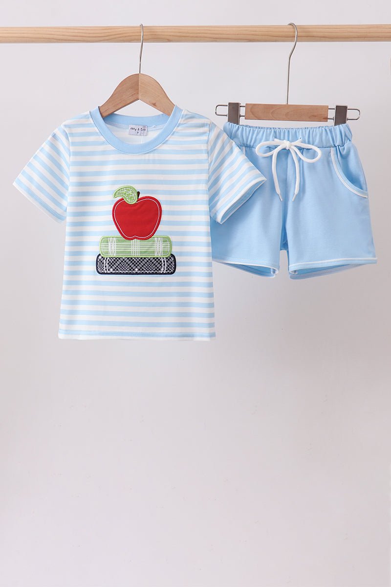 Blue Stripe Apple Book Appliqué Set - Abbies Place