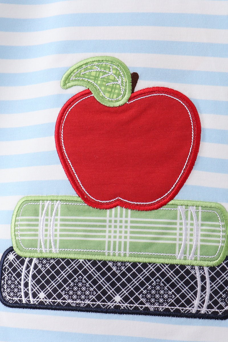 Blue Stripe Apple Book Appliqué Set - Abbies Place
