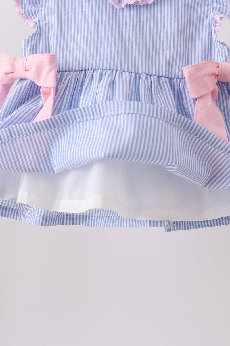 Blue Stripe Bow Seersucker Bloomer Set - Abbies Place