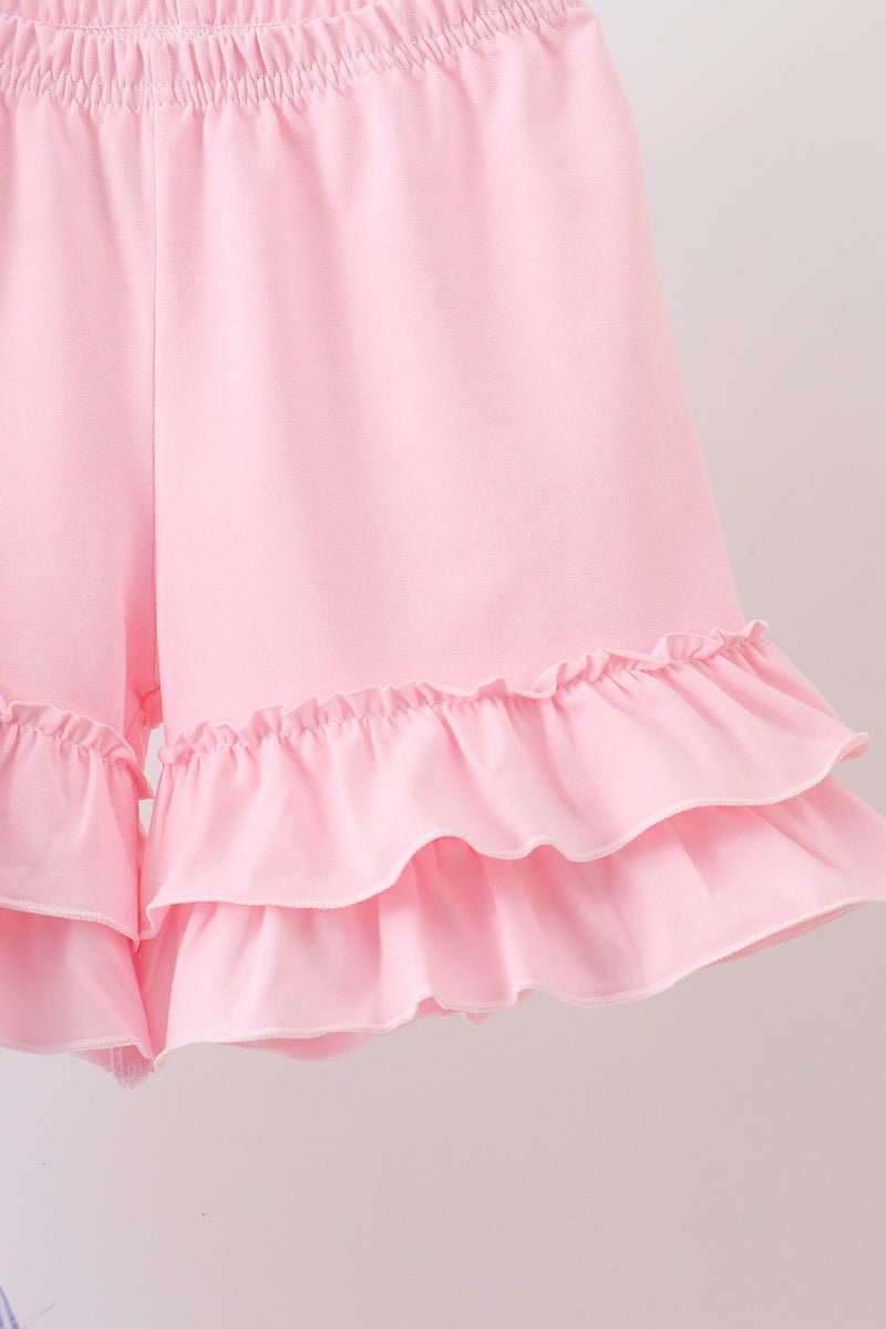 Blue Stripe Bow Smocked Seersucker Ruffle Shorts Set - Abbies Place