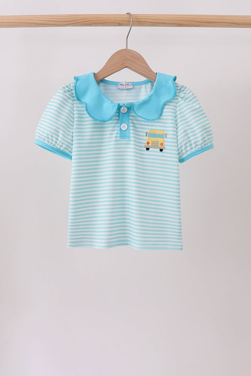 Blue Stripe School Bus Embroidered Top - Abbies Place