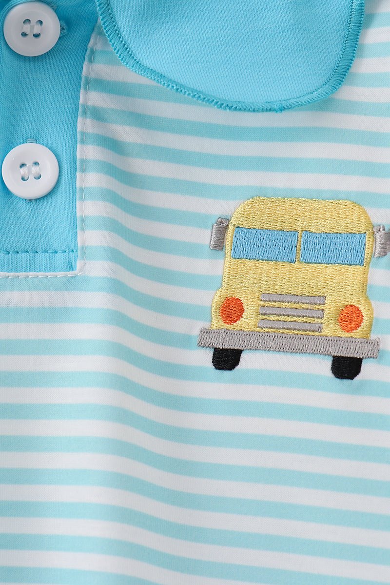 Blue Stripe School Bus Embroidered Top - Abbies Place