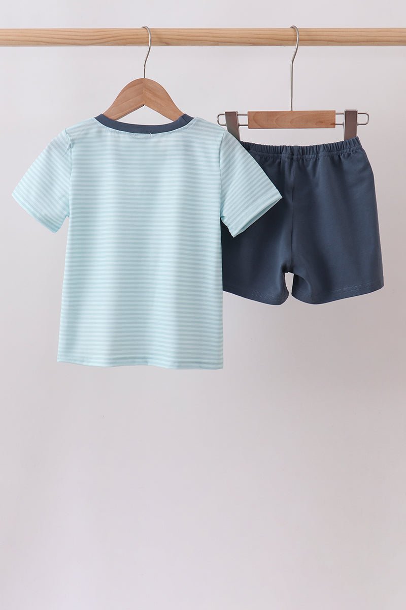 Blue Stripe Shorts Set - Abbies Place
