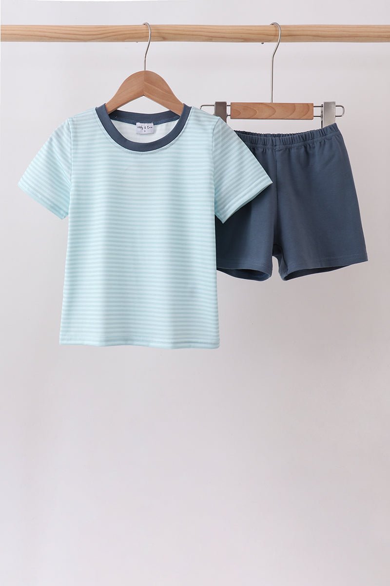 Blue Stripe Shorts Set - Abbies Place