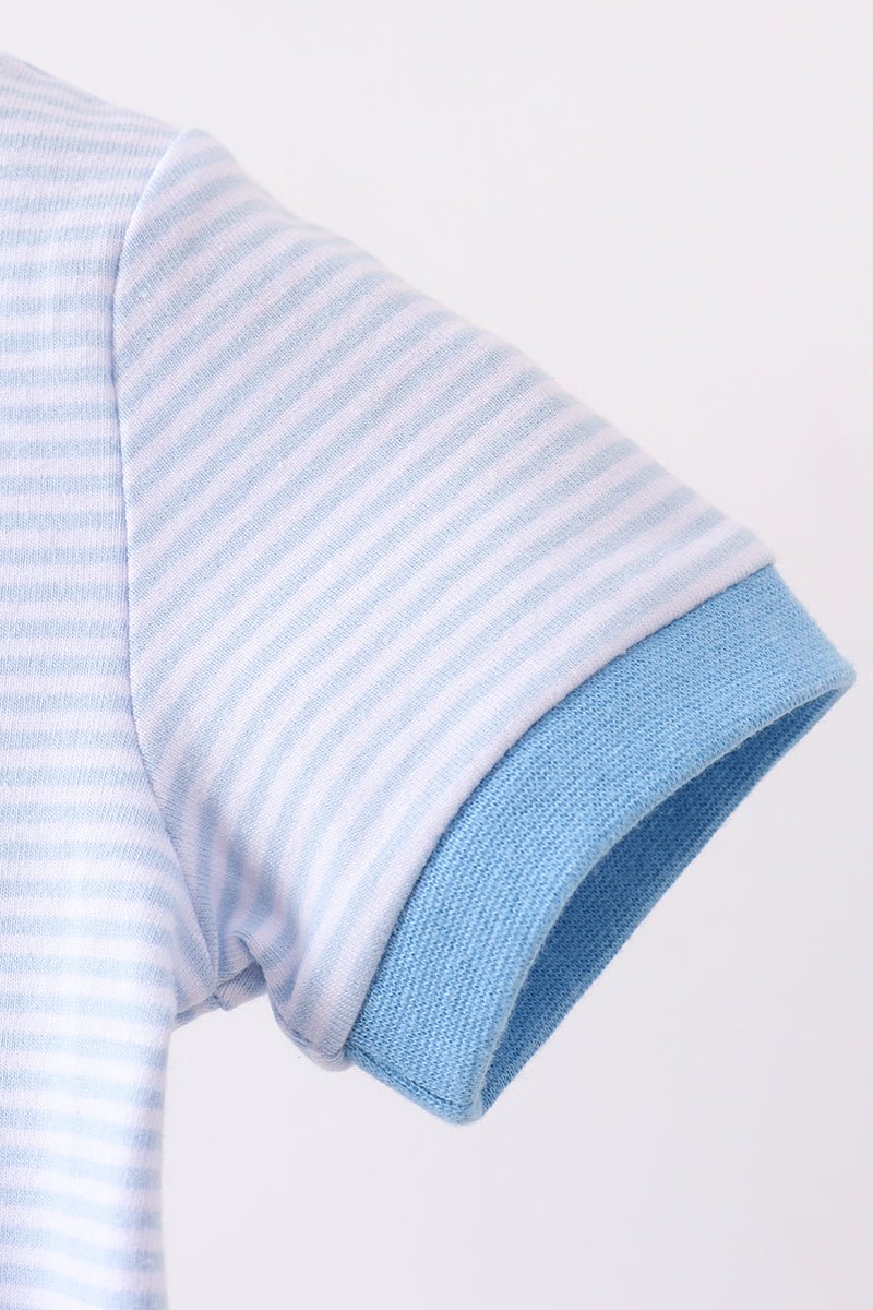 Blue stripe Smirk face applique romper - Abbies Place