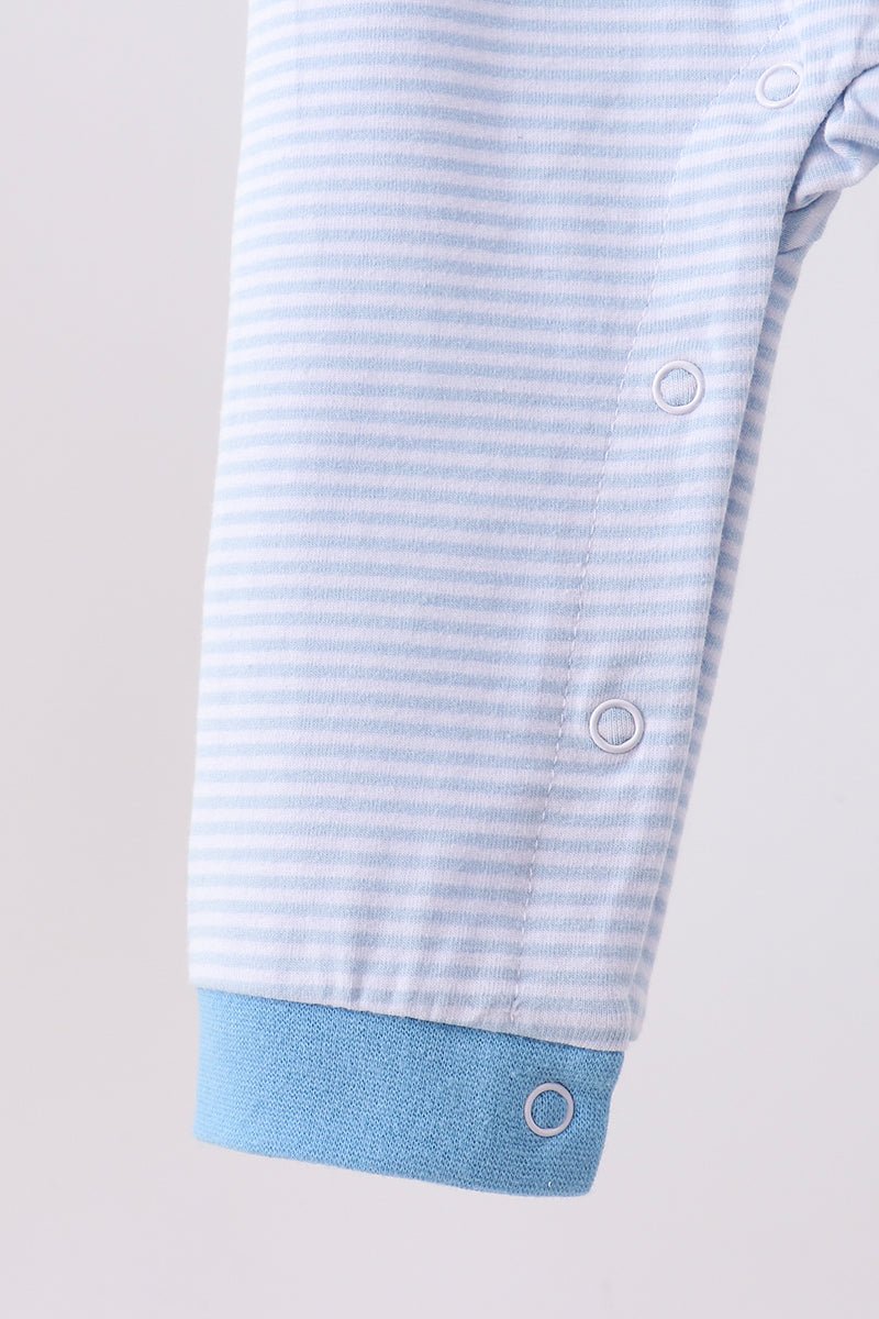 Blue stripe Smirk face applique romper - Abbies Place