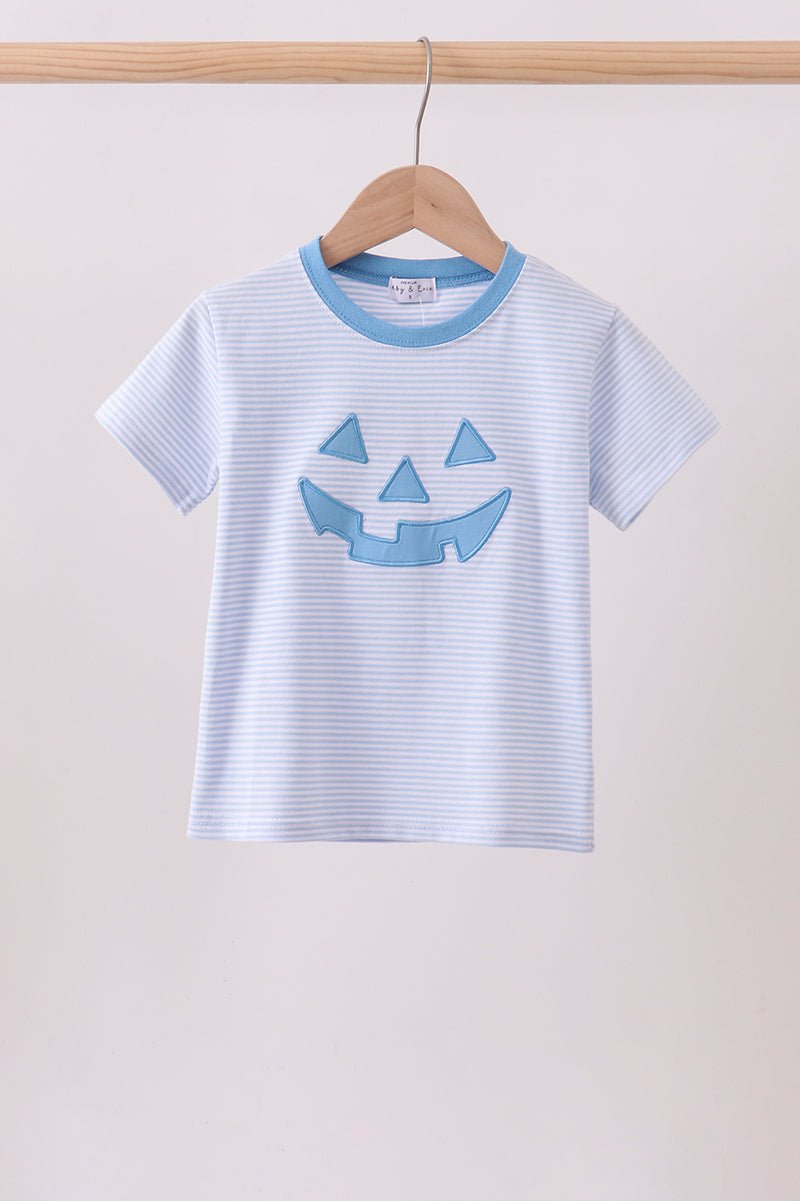Blue stripe Smirk face applique top - Abbies Place