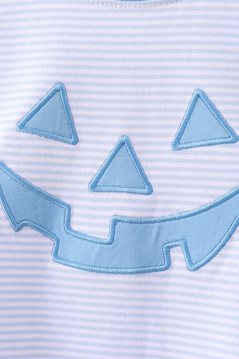 Blue stripe Smirk face applique top - Abbies Place