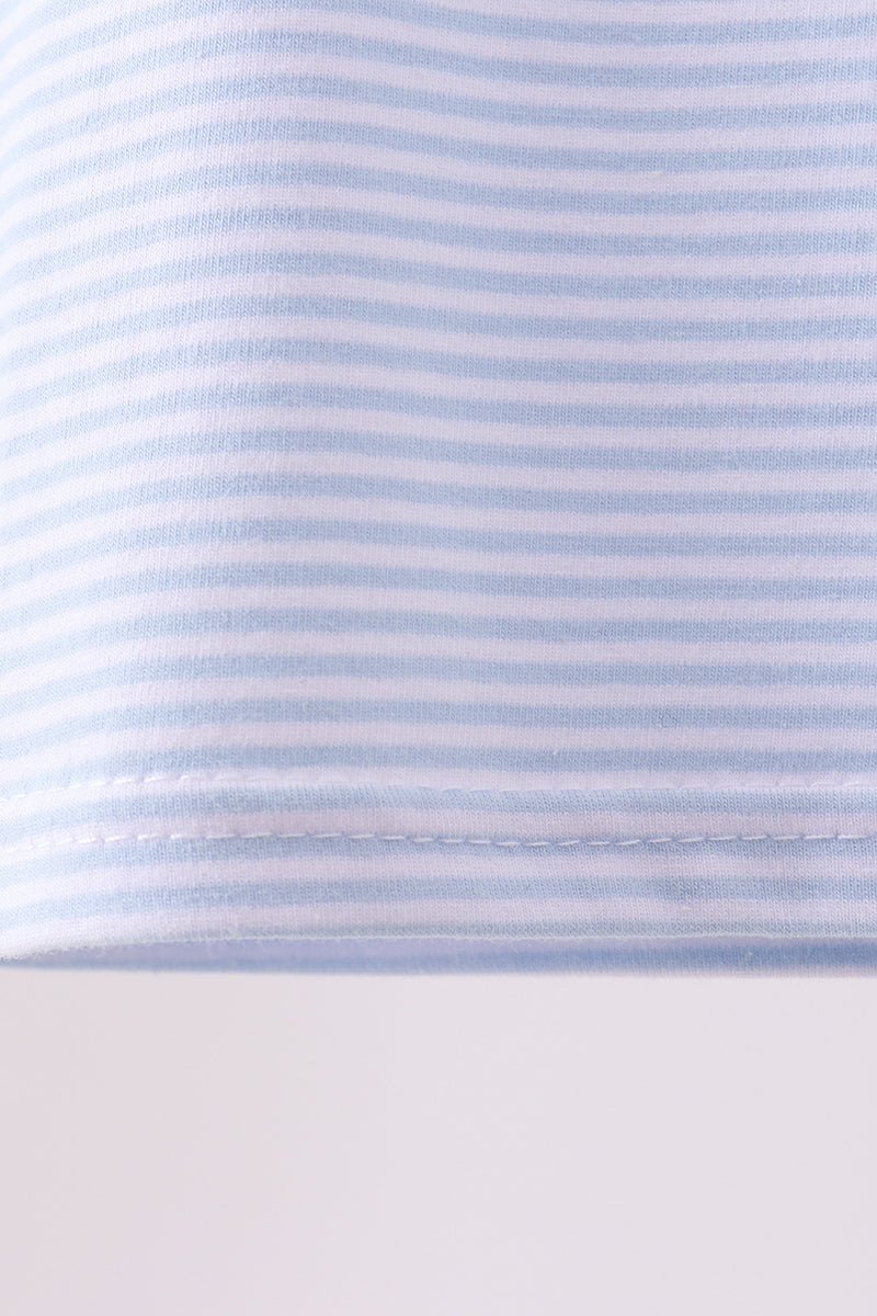 Blue stripe Smirk face applique top - Abbies Place