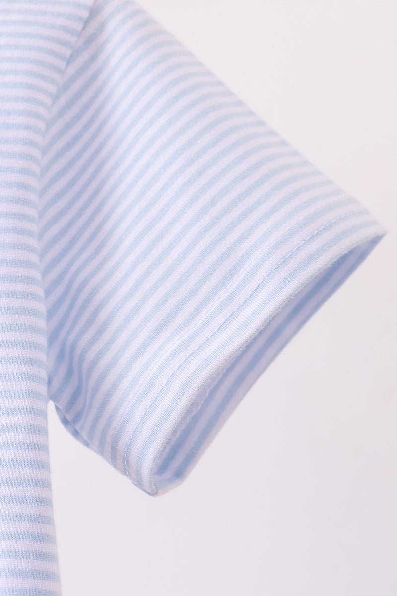 Blue stripe Smirk face applique top - Abbies Place