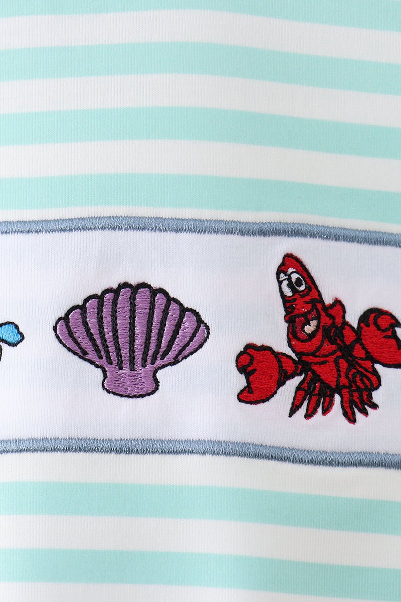 Blue stripe under the sea Embroidered Bubble - Abbies Place
