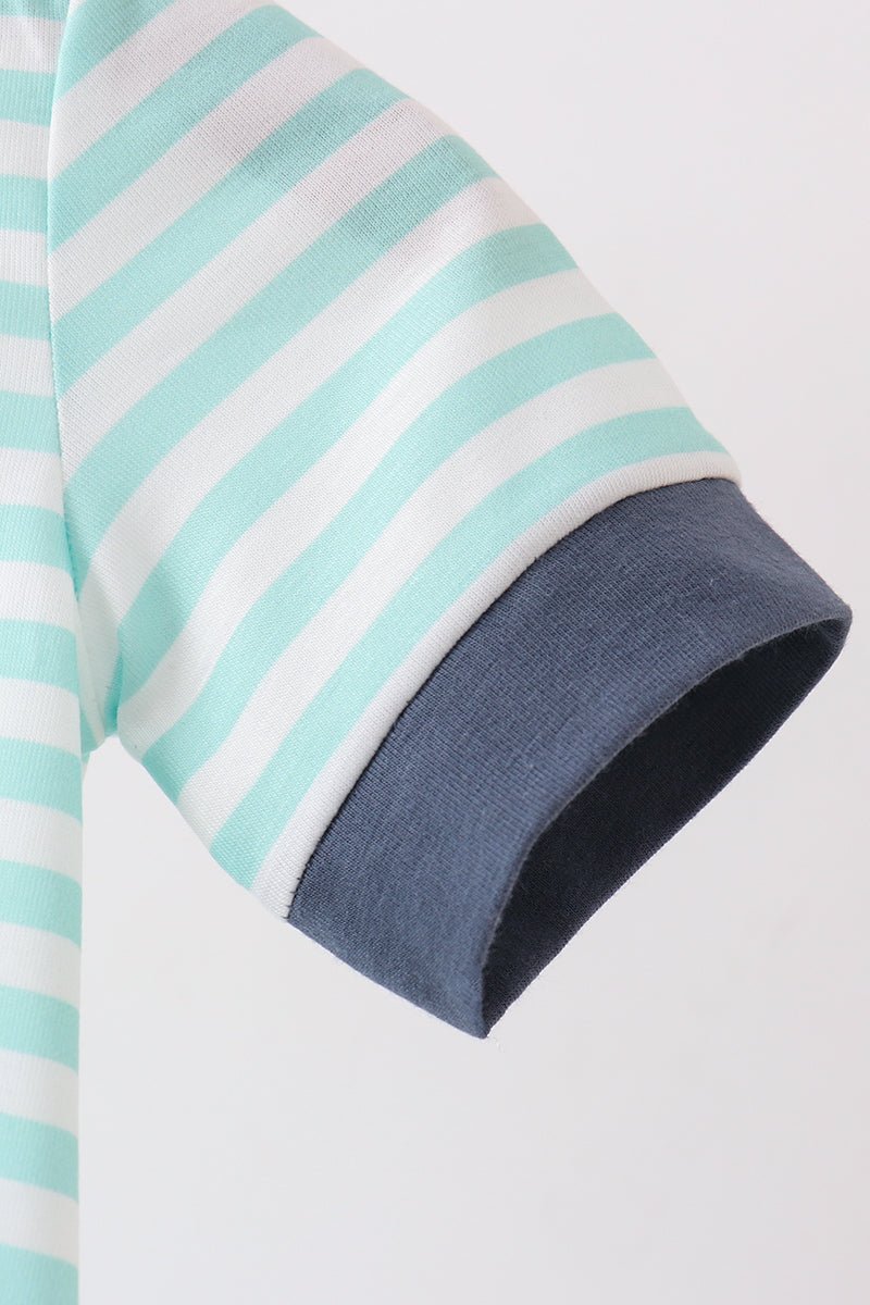 Blue stripe under the sea Embroidered Bubble - Abbies Place