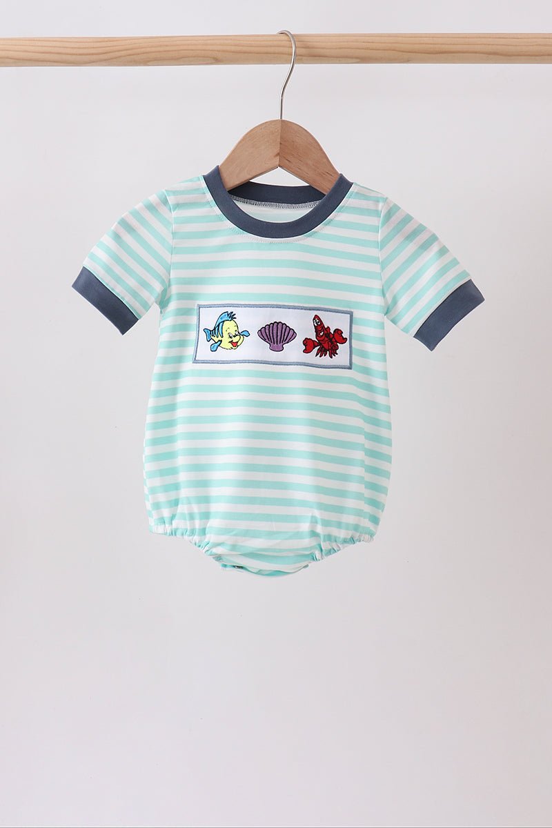 Blue stripe under the sea Embroidered Bubble - Abbies Place