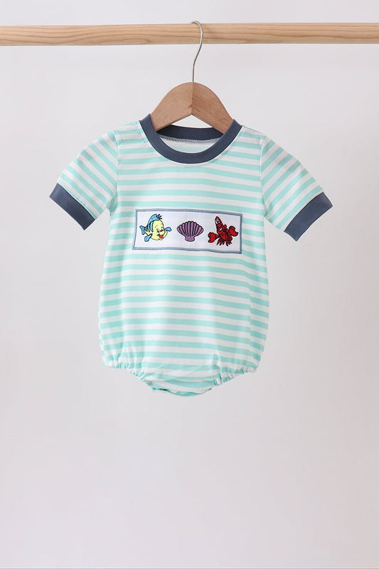 Blue stripe under the sea Embroidered Bubble - Abbies Place