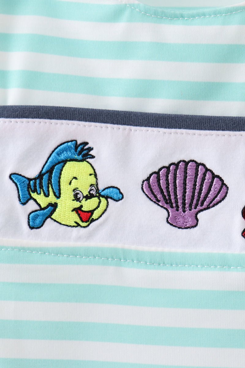 Blue stripe under the sea Embroidered Jon Jon - Abbies Place
