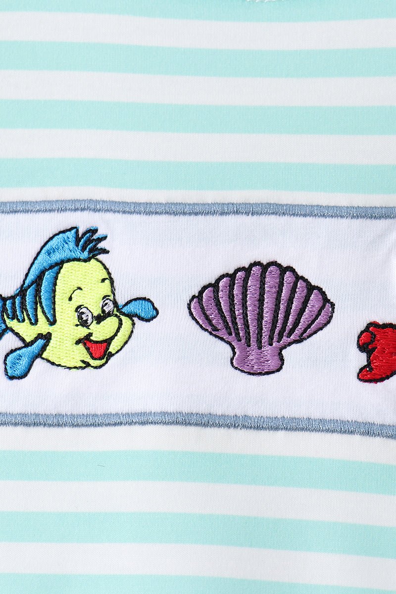 Blue Stripe under the sea Embroidered Set - Abbies Place