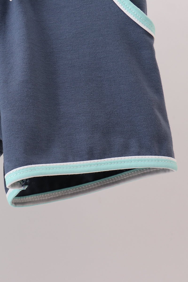 Blue Stripe under the sea Embroidered Set - Abbies Place