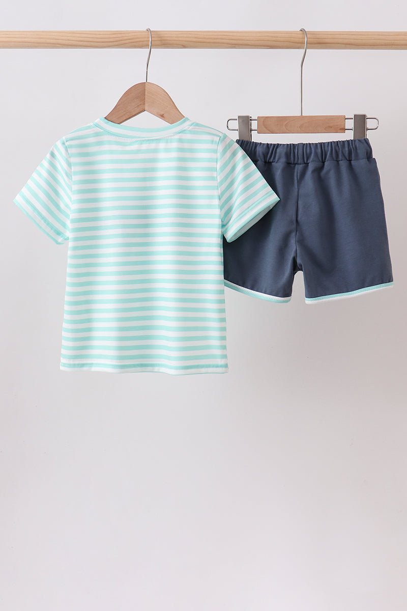 Blue Stripe under the sea Embroidered Set - Abbies Place