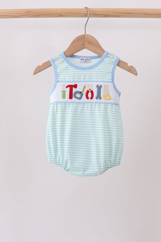 Blue Tool Smocked Stripe Bubble - Abbies Place