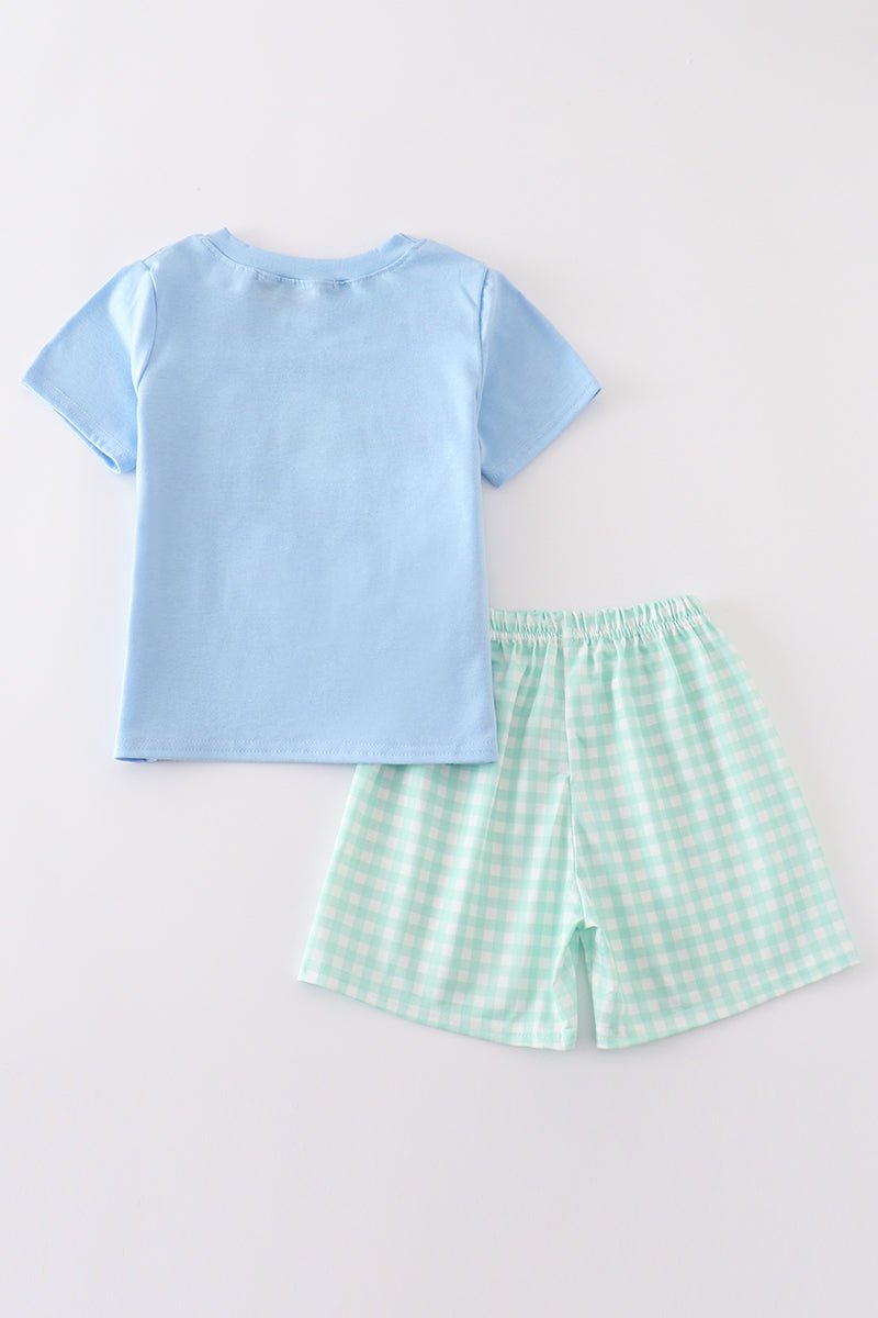 Blue tractor embroidery boy set - Abbies Place
